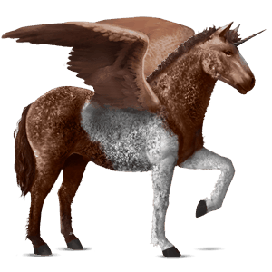 winged riding unicorn curly liver chestnut tobiano